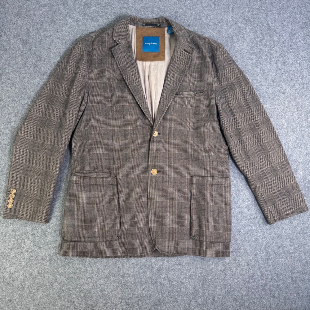 Tommy Bahama Mens Brown Glen Plaid 100% Cotton 2 Button Blazer Sport Coat Large